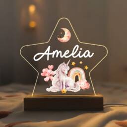 Personalised Led Unicorn Star Lamp, Kids Night Light Gift, Rainbow Light, Birthday Gifts For Kids, Baby Girl Nursery Table - thumbnail 2