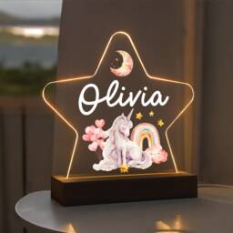 Personalised Led Unicorn Star Lamp, Kids Night Light Gift, Rainbow Light, Birthday Gifts For Kids, Baby Girl Nursery Table - thumbnail 3