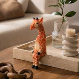 Whimsical Sitting Giraffe Wooden Shelf Sitter Handmade Safari Animal Decor Nursery Art Unique Gift For Lovers - thumbnail 4