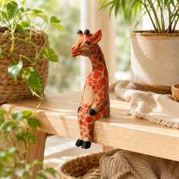 Whimsical Sitting Giraffe Wooden Shelf Sitter Handmade Safari Animal Decor Nursery Art Unique Gift For Lovers