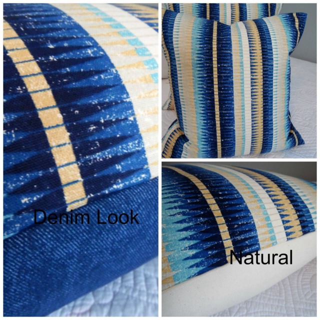 Blue & Tan Cotton Pillow Cover Modern Home Decor - image 1