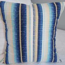Blue & Tan Cotton Pillow Cover Modern Home Decor - thumbnail 4