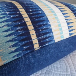 Blue & Tan Cotton Pillow Cover Modern Home Decor - thumbnail 3
