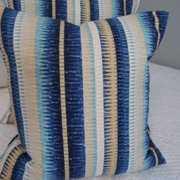 Blue & Tan Cotton Pillow Cover Modern Home Decor - thumbnail 2