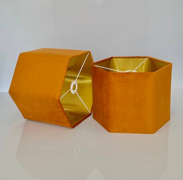 New Luxury Premium Quality Hexagon Upholstery Velvet Lamp Shade Pendant Light Rusty Orange With Brushed Gold Lining - image 1
