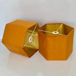 New Luxury Premium Quality Hexagon Upholstery Velvet Lamp Shade Pendant Light Rusty Orange With Brushed Gold Lining - thumbnail 3