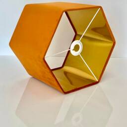 New Luxury Premium Quality Hexagon Upholstery Velvet Lamp Shade Pendant Light Rusty Orange With Brushed Gold Lining - thumbnail 2