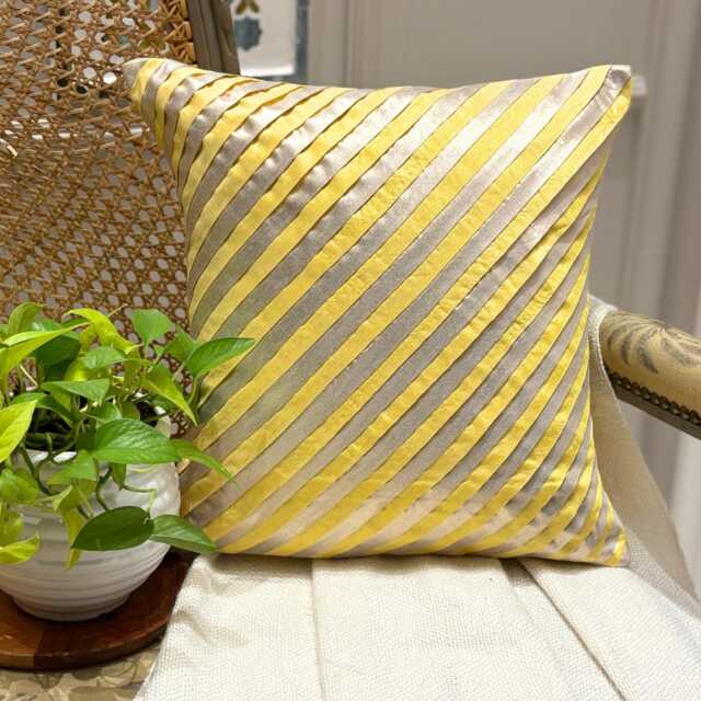 Yellow Art Silk Striped Decorative Throw Pillow Cover, 16x16 - image 1