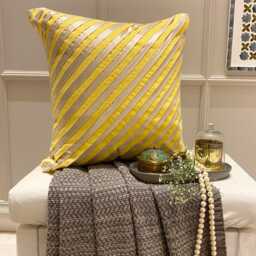 Yellow Art Silk Striped Decorative Throw Pillow Cover, 16x16 - thumbnail 3