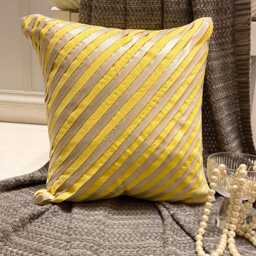 Yellow Art Silk Striped Decorative Throw Pillow Cover, 16x16 - thumbnail 2