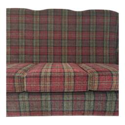 Queen Anne Wingback Sofa Lana Red Tartan Fabric, Brass Castor Legs - thumbnail 4