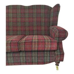 Queen Anne Wingback Sofa Lana Red Tartan Fabric, Brass Castor Legs - thumbnail 2