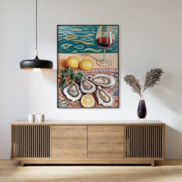 Oyster & Wine Poster, Mediterranean Coastal Print, Kitchen Wall Art - thumbnail 3