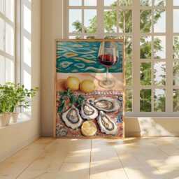 Oyster & Wine Poster, Mediterranean Coastal Print, Kitchen Wall Art - thumbnail 4