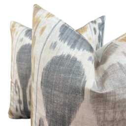 Luxury Designer Sheila Coombes Ancestral Robe Ikat Black Grey Cushion Pillow Throw Cover - thumbnail 4