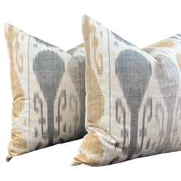 Luxury Designer Sheila Coombes Ancestral Robe Ikat Black Grey Cushion Pillow Throw Cover - thumbnail 2