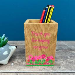 Personalised Wooden Flower Design Pencil Pot - Teacher Gift - thumbnail 2