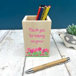Personalised Wooden Flower Design Pencil Pot - Teacher Gift - thumbnail 3