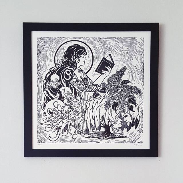 Art Nouveau Wall Art, Black & White Framed Bedroom Print, Mission Style Botanical Illustration, Deco Decor - image 1