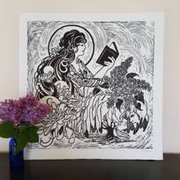 Art Nouveau Wall Art, Black & White Framed Bedroom Print, Mission Style Botanical Illustration, Deco Decor - thumbnail 2