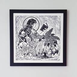 Art Nouveau Wall Art, Black & White Framed Bedroom Print, Mission Style Botanical Illustration, Deco Decor - thumbnail 1