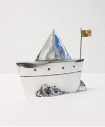 Handmade Cast Aluminum Boat Sculpture, Modern Greek Art - thumbnail 2