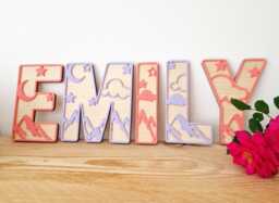 Moon & Mountains Letters Alphabet, Personalised Moon & Stars Wall Name Sign, Adventure Nursery Decor, Explorer Kids Bedroom, Girl Boy Room - thumbnail 1