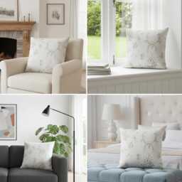 Handmade Cream Floral Cushion Cover - - 18x18 - thumbnail 4