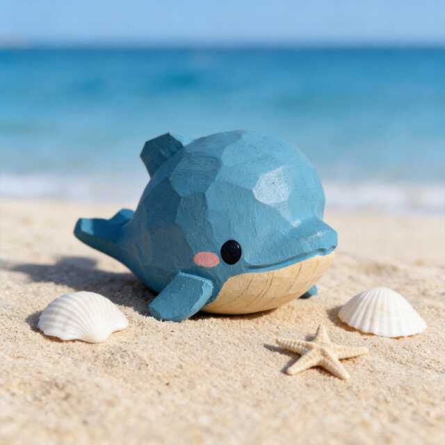 Hand Carved Wooden Dolphin Figurine - Kawaii Blue Ocean Animal Decor Cute Marine Life Wood Carving Beach Theme Desk Pet Lover Gift - image 1