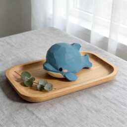 Hand Carved Wooden Dolphin Figurine - Kawaii Blue Ocean Animal Decor Cute Marine Life Wood Carving Beach Theme Desk Pet Lover Gift - thumbnail 3