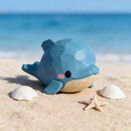 Hand Carved Wooden Dolphin Figurine - Kawaii Blue Ocean Animal Decor Cute Marine Life Wood Carving Beach Theme Desk Pet Lover Gift - thumbnail 1