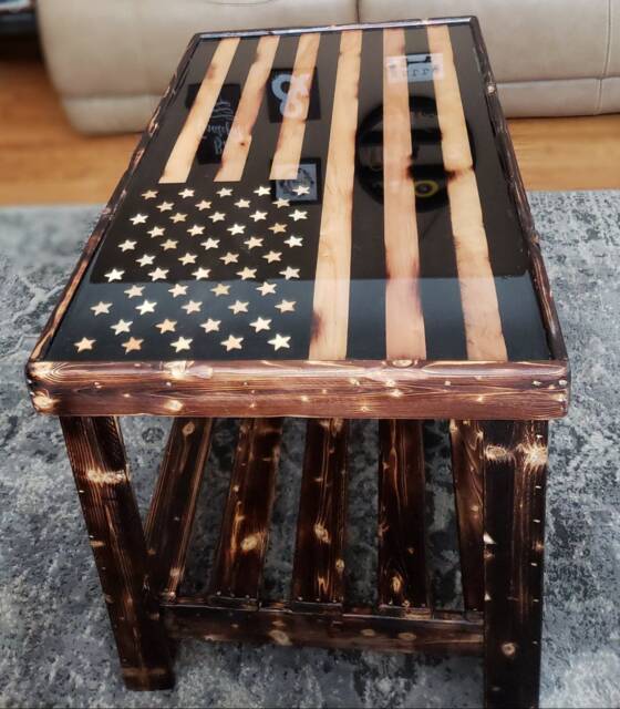 Wood Inlay American Flag Coffee Table - image 1