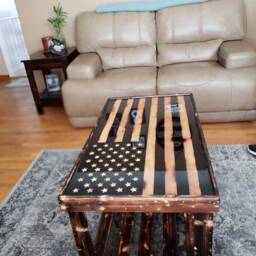 Wood Inlay American Flag Coffee Table - thumbnail 3