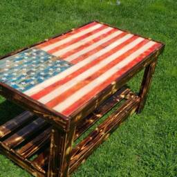 Wood Inlay American Flag Coffee Table - thumbnail 4
