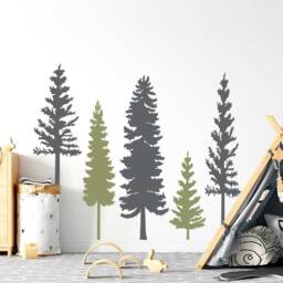 Pine Tree Branches Nursery Wall Art Decal, Woodland Baby Shower Gift, Forest Vinyl Decor Wallpaper, Nature Kids Bedroom Mural Sticker
