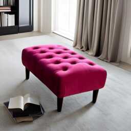 Handmade Chesterfield Plush Velvet Ottoman - Tufted Footstool With Black Wooden Legs - thumbnail 1