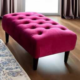 Handmade Chesterfield Plush Velvet Ottoman - Tufted Footstool With Black Wooden Legs - thumbnail 2