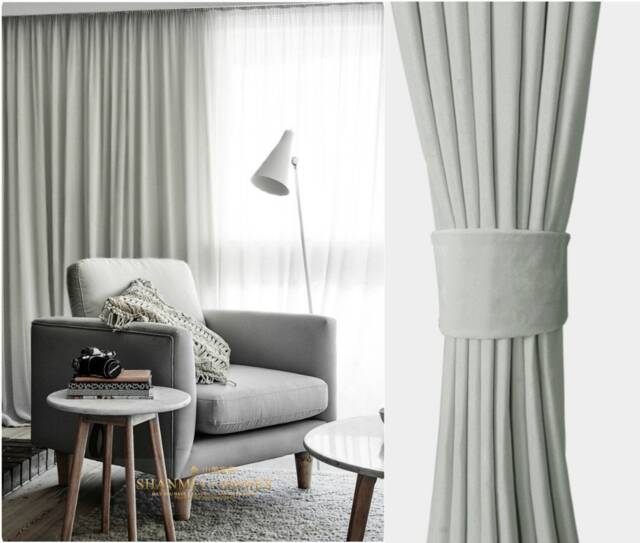 Pair Of Pigeon Grey Velvet Curtains, Bedroom Light Living Room Custom Curtains - image 1