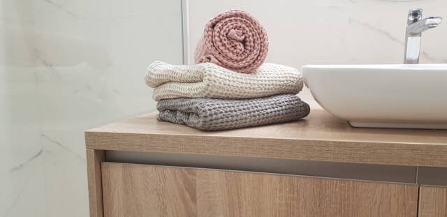 Waffle Linen Towel, Bathroom Face Waffle Hand Bath Rough Washed Cream, Gray, Pink - image 1