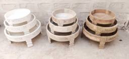 Indian Grinder Chakki Table Set Of Three - Indian Coffee Table