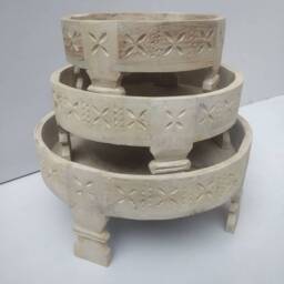 Indian Grinder Chakki Table Set Of Three - Indian Coffee Table - thumbnail 2