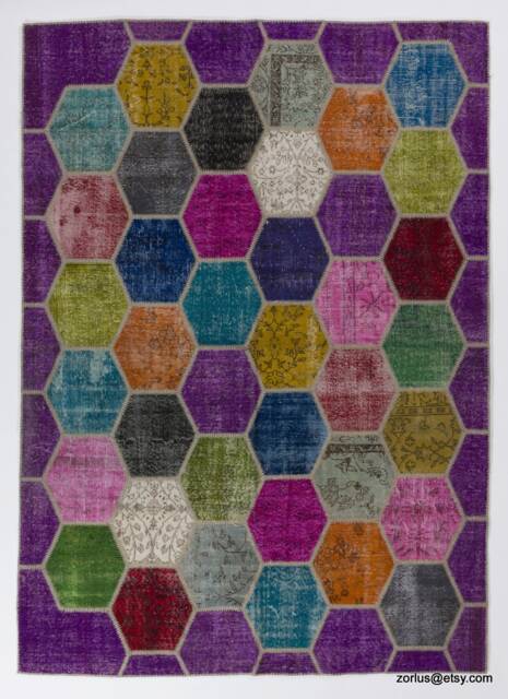 Multicolor Patchwork Rug Hexagon Turkish Rug - image 1