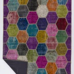 Multicolor Patchwork Rug Hexagon Turkish Rug - thumbnail 2