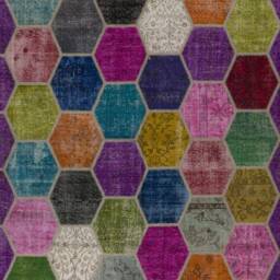 Multicolor Patchwork Rug Hexagon Turkish Rug - thumbnail 4
