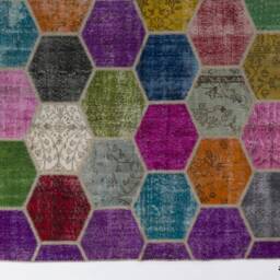 Multicolor Patchwork Rug Hexagon Turkish Rug - thumbnail 3