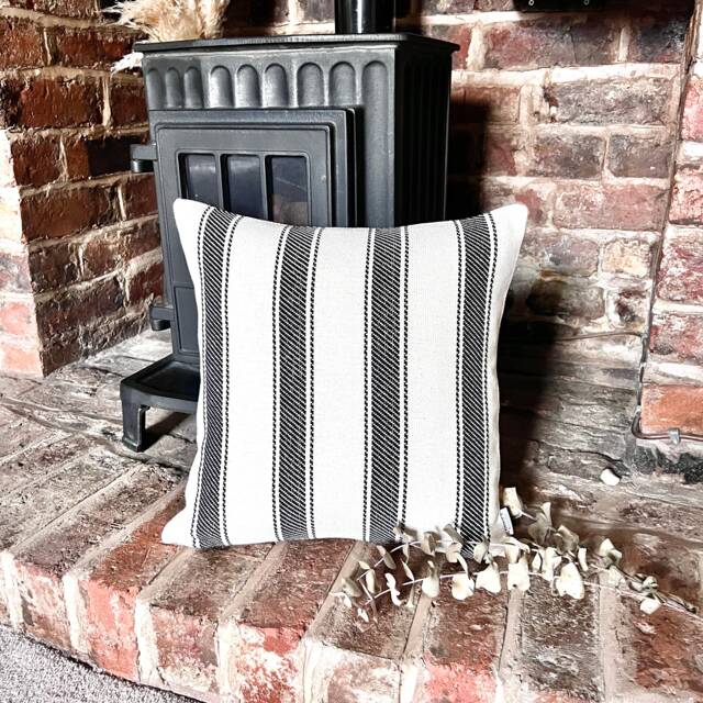 1490. Black Stripe Talara Heavy Linen Look Cushion Cover, Various Sizes - image 1