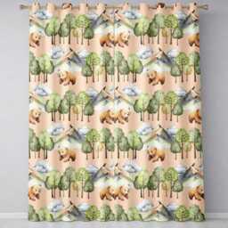 Forest Bear Trees Mountains Clouds On Neutral Cream Seamless Pattern Readymade Eyelet Ring Top Thermal 100% Blackout Curtains - thumbnail 2