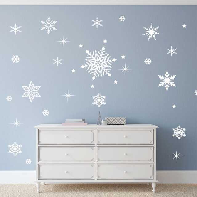 Snowflake & Star Wall Decals, Removable Vinyl Stickers, Christmas Decor - image 1