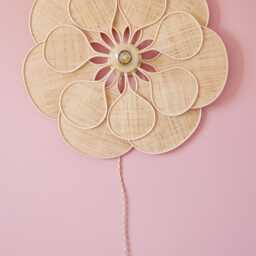 14 Petal Linen & Rattan Flower Wall Light - Chandelier Lamp Handcrafted - thumbnail 2