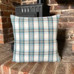 886. Handmade Turquoise Check 100% Linen Cushion Cover, Various Sizes